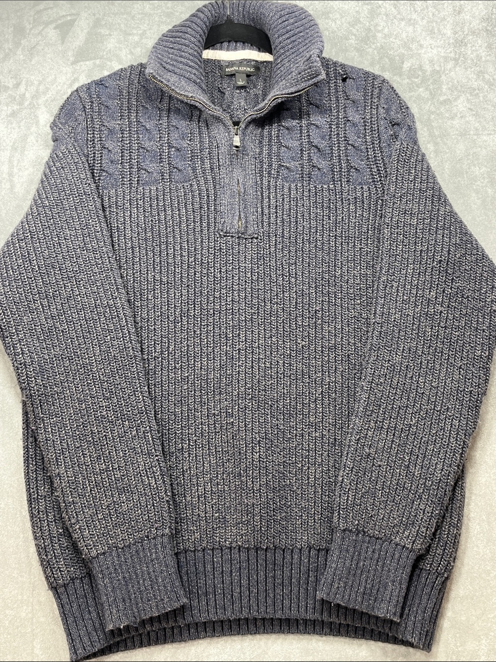 Banana Republic Men's L Heavyweight Cable Knit Wool Blend Quarter Zip Sweater